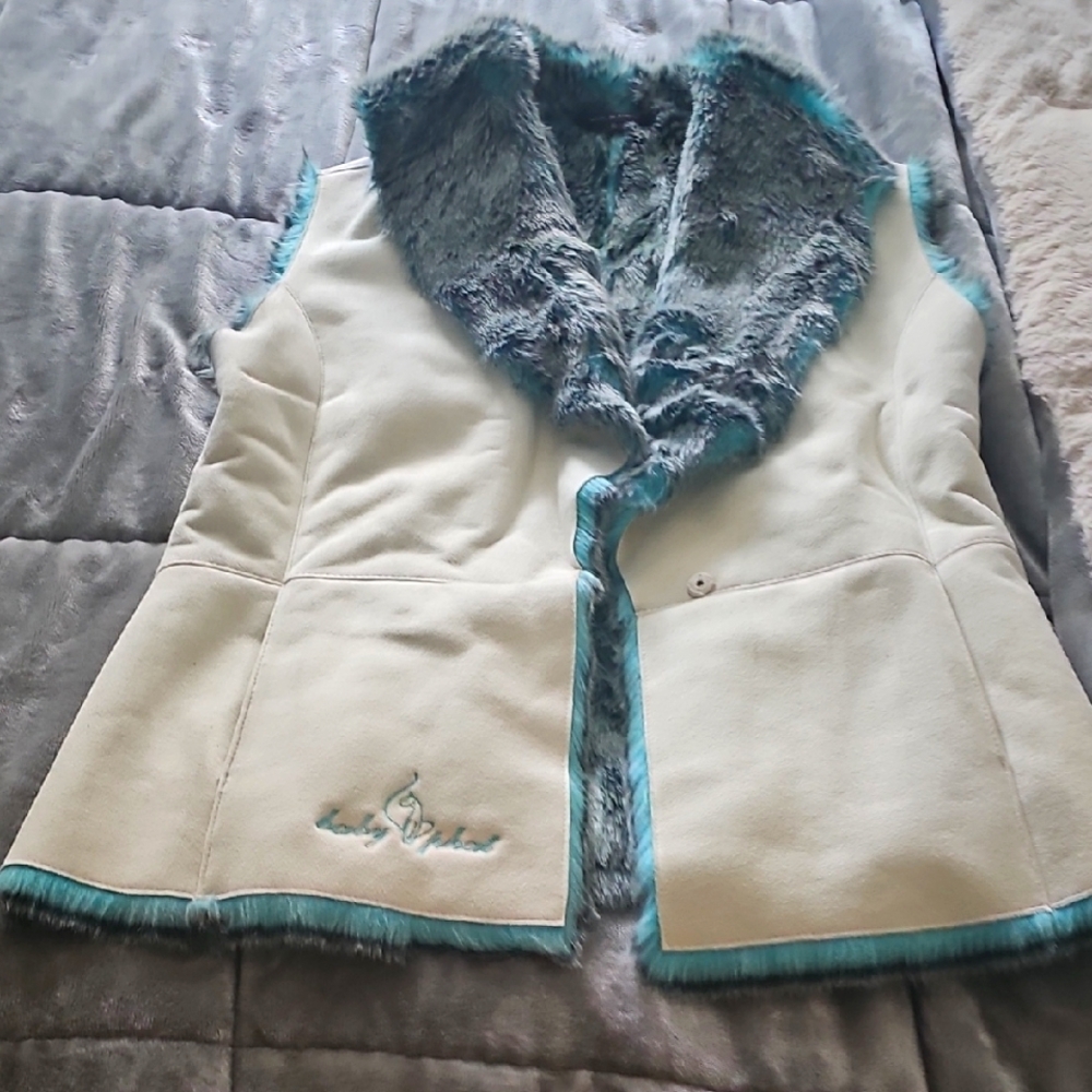 Baby Phat Faux Fur Lined Vest with Blue Trim S